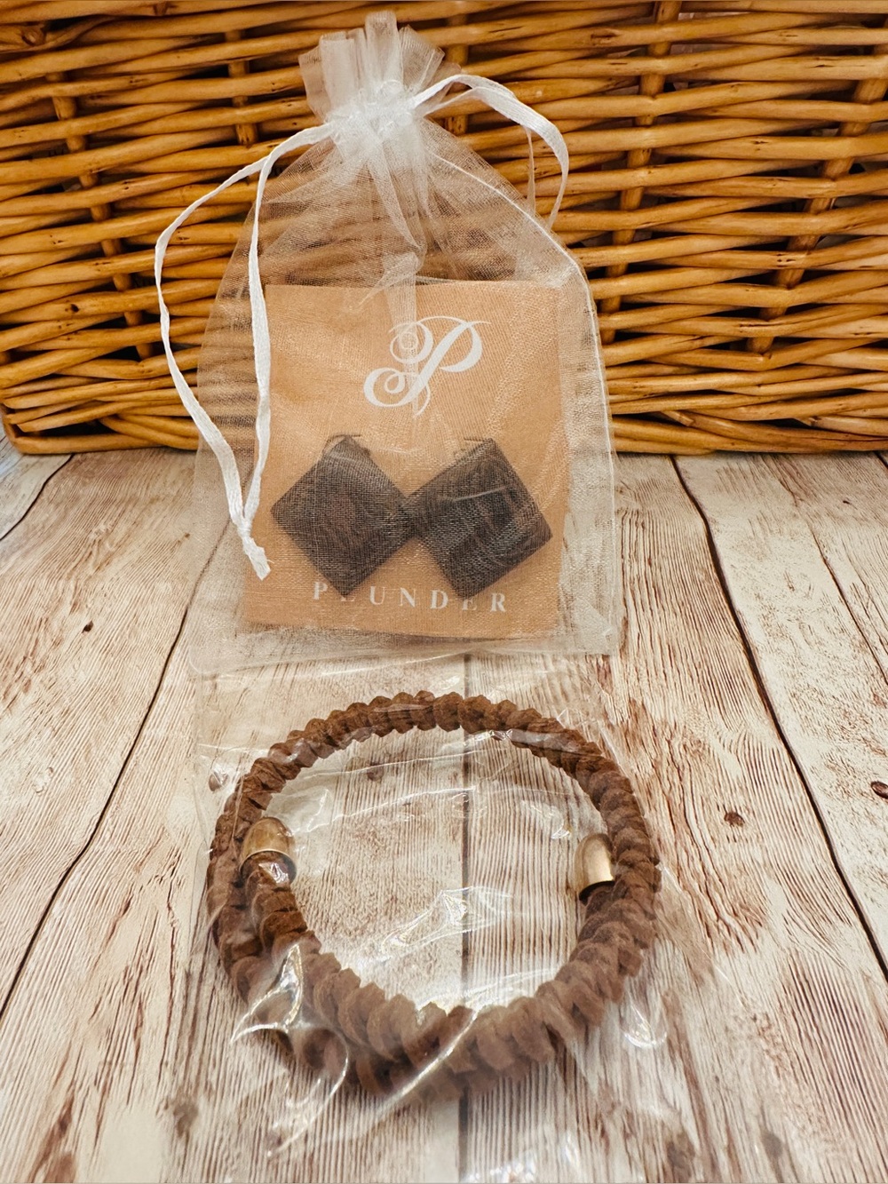 Earrings & Bracelet 2-PC*Set*Brown-Post style